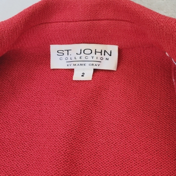 ST JOHN Blazer Red Vintage Marie Gray Collection Polka Dot Cheetah Trim 2 XS - Picture 13 of 15